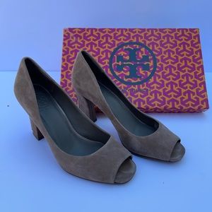 Tory Burch Suede Open Toe Pumps